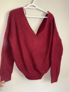 Women's V-Neck Knit Sweater in Berry Red